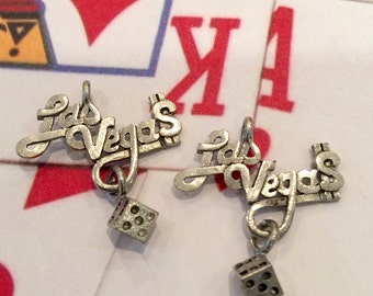 Las Vegas Dice Charm - 4 pieces-(Antique Pewter Silver Finish)--style 605--