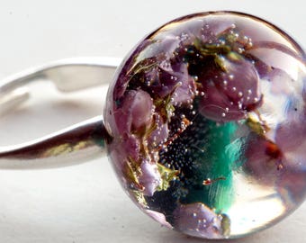 Flowers of heather, Heather Resin Ring, Resin Ring, Christmas Gift, Resin Jewelry, Botanikal Jewelry, Clear Resin Ring With Heather