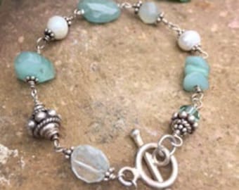 Aquamarine Pearl Sterling bracelet