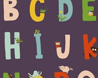 Kinder by Heather Ross for Windham Fabrics - Alphabet - Indigo - 1/2 Yard Cotton Quilt Fabric