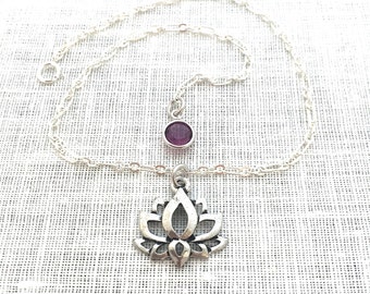 Ankle Bracelet Boho, Yoga Jewelry, Lotus Anklet, Lotus Flower, Silver Anklet for Women, Flower Cutout, A0113