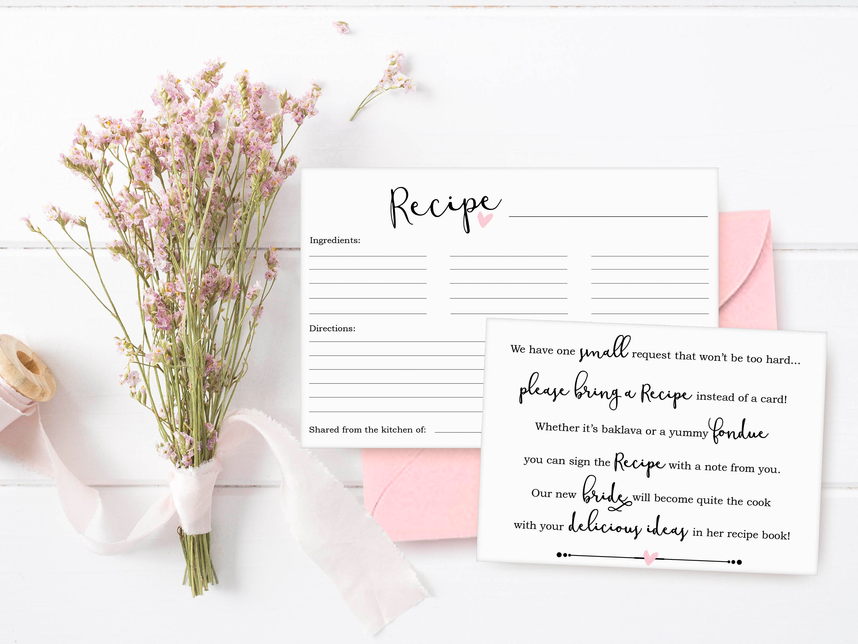 Bridal Shower Invitation Bridal Shower Recipe Card for Bride