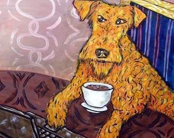 Irish Terrier at the Coffee Shop Dog Art Tile