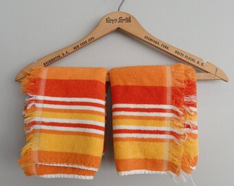 Vintage 70s Mod Orange Terry Cloth Dish Towels Cannon Hand Towels