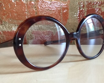Vintage 60's Jackie O Round Glasses Frames, Tortoise Shell Brown