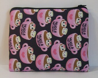 Pipe Pouch, Hot Cocoa Bag, Hugs, Girlfriend Gift, Pipe Case, Pipe Bag, Cute Pouch, Padded Pouch, Pipe Cozy, Zipper Bag, 7.5" x 6" - X LARGE