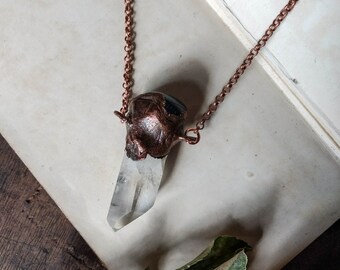 Quartz Point Necklace with Blue Agate Gemstone. Agate Necklace. Crystal Pendant. Quartz Crystal