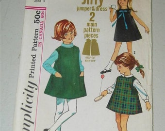 Vintage Girls Dress Pattern 6113 Size 5 12659 Jumper Sleeveless