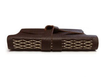 Large Leather Sketchbook Dark Chocolate Brown Leather with Double Wrap Tie, Art Journal, Travel Journal