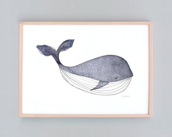 Large Art Print, Whale Nursery, Baby Wall Art, Nursery Art, Whale Wall Prints, Nautical Decor, Whale Baby Whale Art Baby Shower