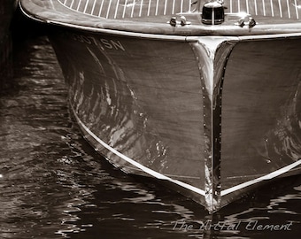 Get 20% OFF Today Boat art, Lake house decor, Nautical decor, Wooden boat photography Sepia print Chris Craft boat / Wood & Chrome boat bow