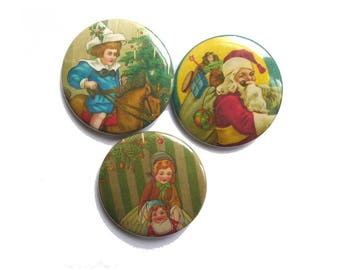 3 badges 37 mm Christmas decor, shabby Christmas badges, advent calendar surprise