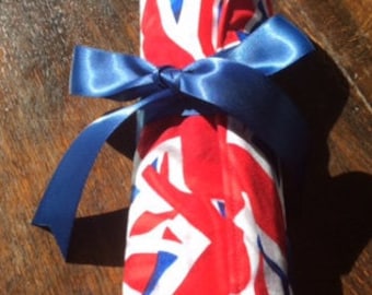 Hand Made Union Jack Quilted Pencil Roll-up.Pencil Organizer.Travel Pencil RollPencils Included.Patchwork. Pencil Case.