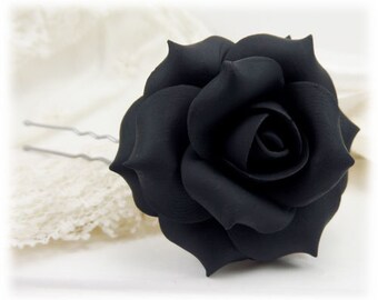 Black Rose Hair Clip Pin - Black Rose Hair Flower, Black Flower Hair Pin