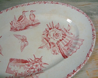 Antique french ironstone rose transferware oval serving platter. Rose / pink transferware. French transferware