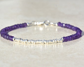 Amethyst Birthstone Bracelet, Amethyst Bracelet, February Birthstone, Hill Tribe Silver, Beaded Gemstone Bracelet, Christmas Gift for Her