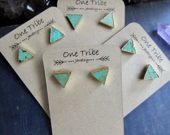 Turquoise Earrings,Turquoise Earrings Gold,Turquoise Stud Earrings,Turquoise Studs,Turquoise Post Earrings,Turquoise Jewelry,Triangle Studs