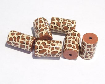 NOW ON SALE Leopard Tube Beads Handmade from Polymer Clay