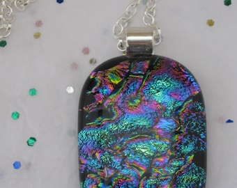 Dichroic necklace Fused Glass pendant with a rainbow appearance
