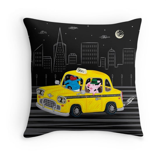 Taxi Ride - Black and Yellow - Children's Decor - Throw Pillow Cover / Cushion Cover - (16" x 16") by Oliver Lake - iOTA iLLUSTRATION
