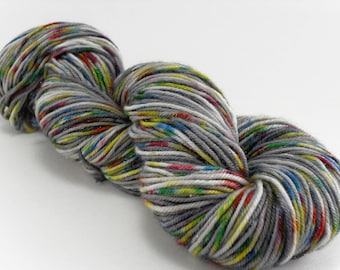 Hand dyed Yarn Sparkling Silver Stormcloud Rainbow self-striping 100 gram skein handdyed hand-dyed