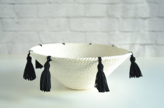 Decorative cotton bowl for a Moroccan tribal decor // Wall display basket // Summer decor bowl // Bread basket // Cotton anniversary
