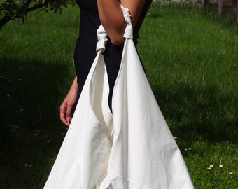 White Denim Bag, Japanese Bag, Triangle Tote Bag, Double-faced Large Tote Bag, Cotton Tote Bag, Gift Idea & Nara CH005