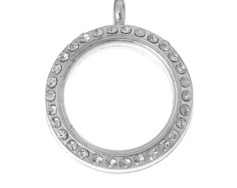 1 Silver Tone Round Floating Charm Pendant w/RS (B166h)