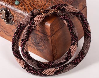 Snake necklece brown necklace snake jewelry brown jewelry crochet snake nacklace cnake jewelry charm necklace safari necklace Beaded snake