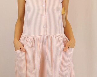 Pink candy stripe 80’s sundress pastel stripes 60’s style BNWT midi dress flouncy picnic garden party dresses light holiday outfits size S M
