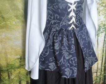 L Front Lace Wench Bodice in Blue Damask with Peplum, Underbust