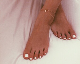 Boho Double Chain Anklet With Diamond Pendant, Dainty Jewelry, Gemstone Anklet, Gold Filled Anklet, Bohemian Jewelry