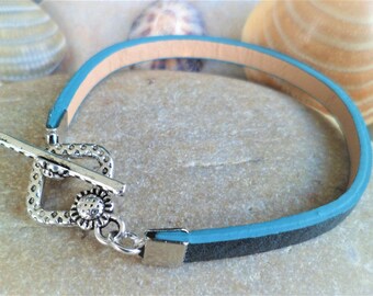 Bracelet blue Peacock flower sunflower 18 Cm, thickness 5 mm Togle clasp