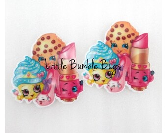 Shopkins Inspired Planar Resin-Flat back-Cabochon-Embellishment-Hair bow Centre-Cake Decorating Resin-Party Decor - S1 Characters Set of 2