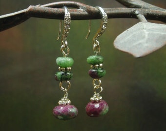 Faceted Natural Ruby Earrings/ Natural Ruby Zoisite Earrings/ natural color ruby jewelry