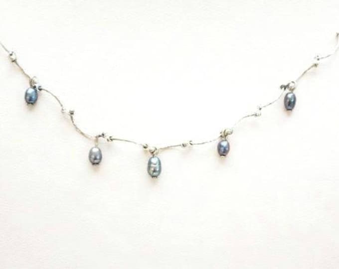 Liz Claiborne necklace - Grey fresh water Pearls - - Delicate Swirl link - signed LC