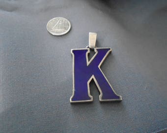 Initial “K” British Enamel Sterling Silver Pendant 23g