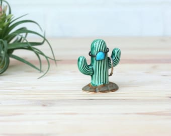 Cactus Ring Holder - Ring Tree - Tiny Ceramic Cactus - Holds Rings of Any Size - Desert Decor - Jewelry Storage - Handmade Cactus Totem