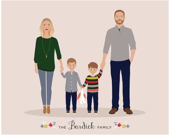 Custom Family Portrait, personalized family illustration