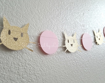 Pink and Gold KITTY CAT Garland, Photo Prop, Birthday Party Decorations. Kitty Party Decorations. 7 Feet