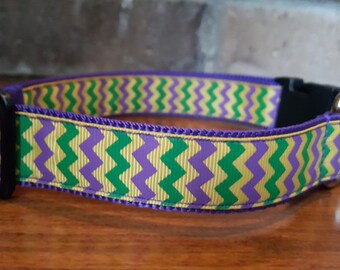 Mardi Gras Chevron Dog Collar - Large