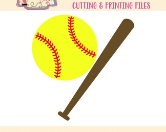 Softball SVG - Softball Clip Art - Softball and Bat SVG - Noun SVG - Icon svg - Softball Bat - Files for Silhouette Studio/Cricut Design