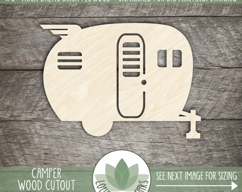 Wood Camper Shape, Unfinished Wood Camper Laser Cut Shape, DIY Craft Supply, Many Size Options