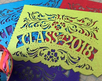Graduation party decorations - CLASS OF 2018 papel picado banners - order in your custom school colors