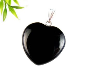 Silver plated - black onyx heart pendant