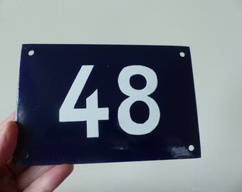 Antique/ vintage French convex dark blue and white metal enamel house number 48 - Gate number