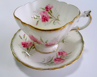 Vintage Paragon Tea Cup and Saucer Teacup Pink Carnation Design Antique