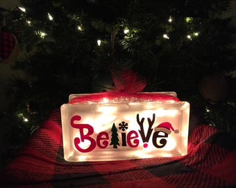 Glass night Light/ Light box - Believe