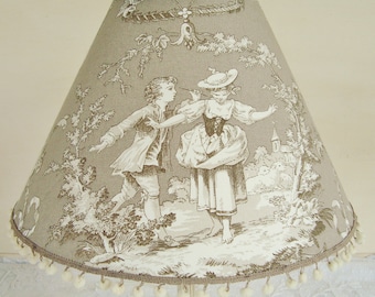 French TOILE DE JOUY Lampshade, Hand made lampshade, French country toile, French fabric, French home, 7.8 x 11.8 ins, Gray taupe