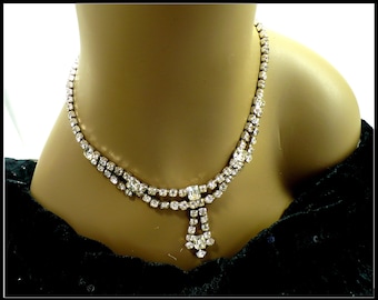 Classic Rhinestone Choker, Multi Strand, Long Center Drop, Bridal Choker, Flower Girl Necklace, Pageant Necklace, Gift for Her